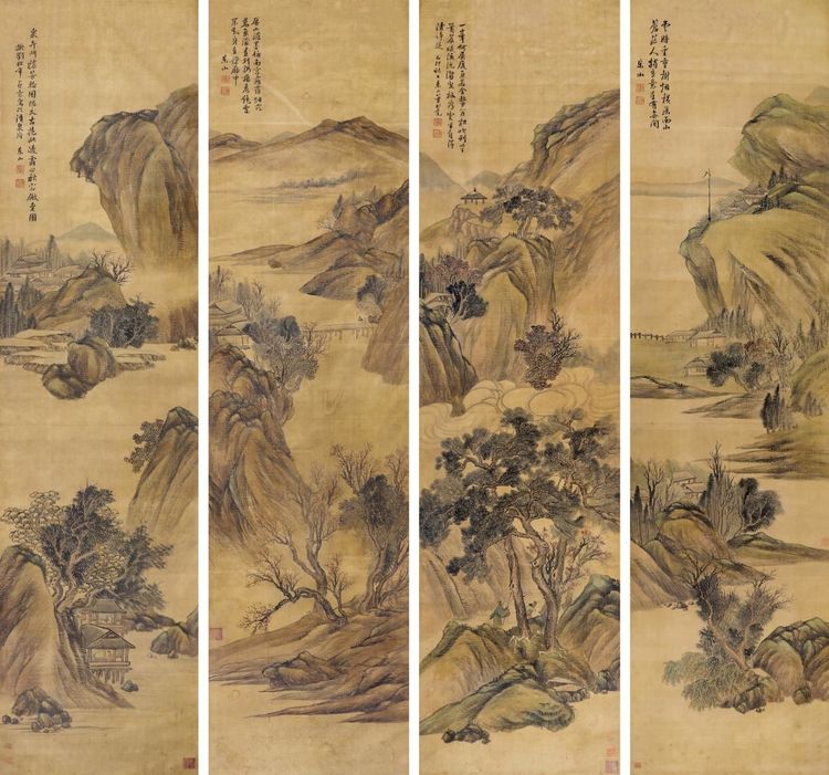 清董邦达乙卯年山水四条屏艺术考鉴全论