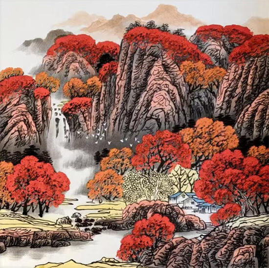 中国红与伏春树先生的山水画