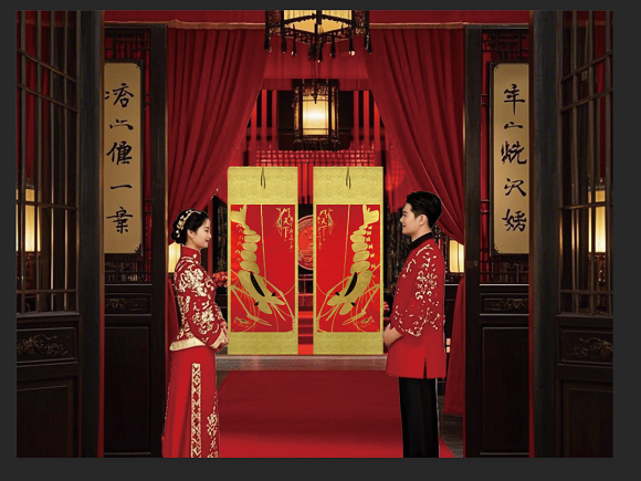 国画中的婚礼之美——结婚首选见证亲情国画《顺天下》